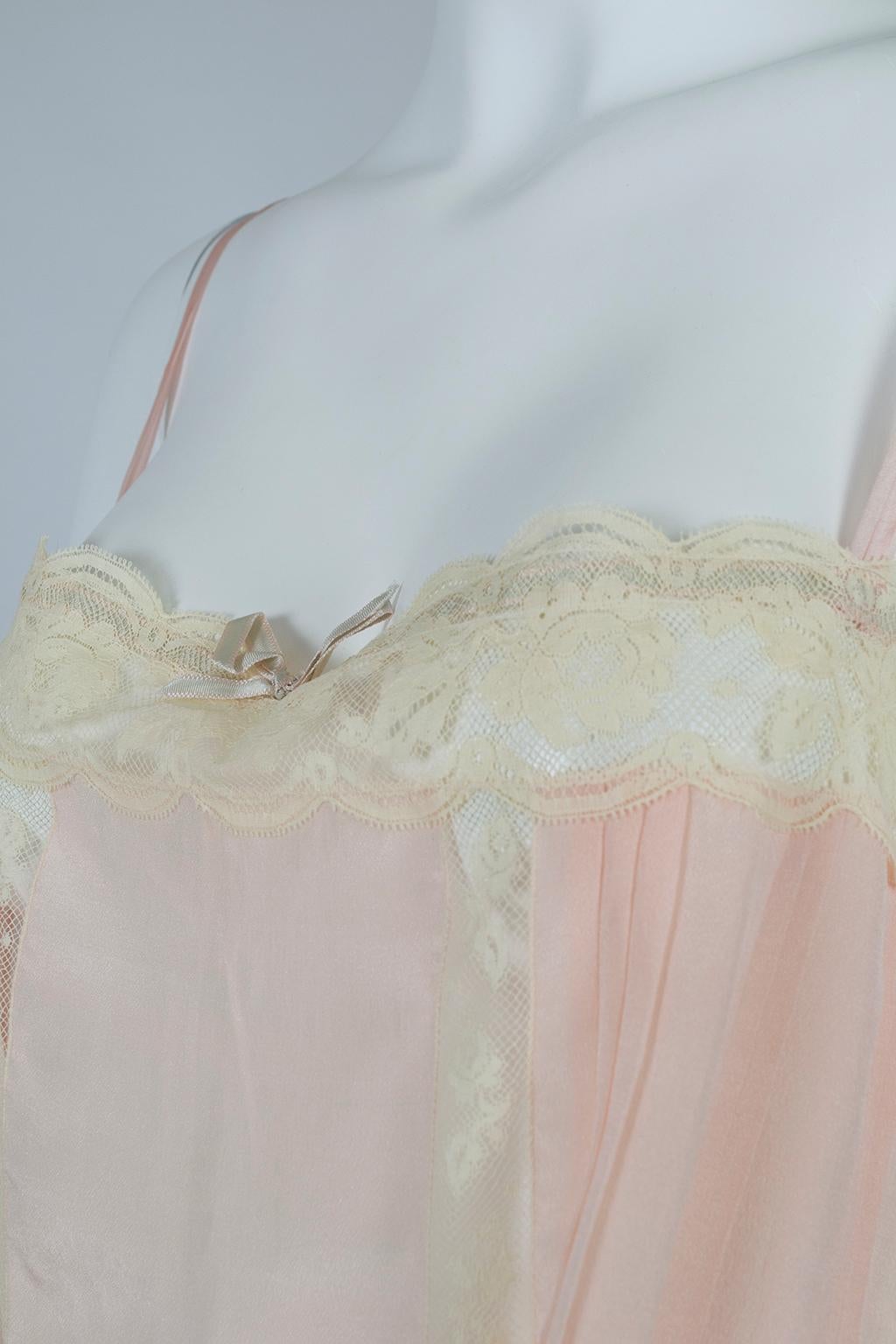 Gray Edwardian Bridal Trousseau Pink Silk Pintuck Step-In Romper Teddy - L, 1910s