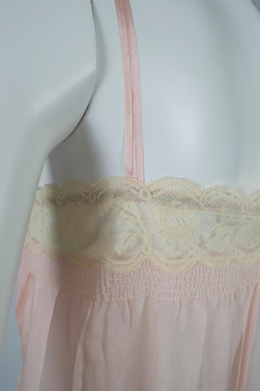 Edwardian Bridal Trousseau Pink Silk Pintuck Step-In Romper Teddy - L, 1910s In Excellent Condition In Tucson, AZ