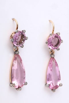 Edwardian Pink Topaz and Diamond Earrings