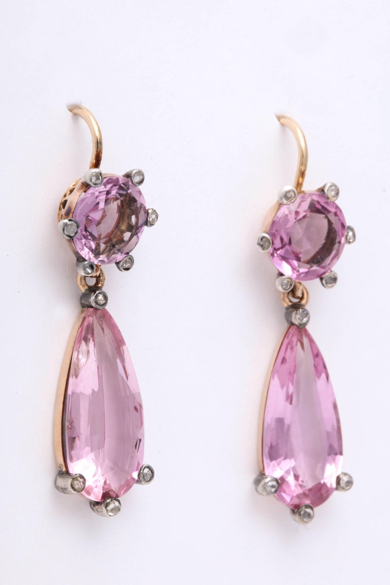 Edwardian Pink Topaz and Diamond Earrings For Sale at 1stDibs pink