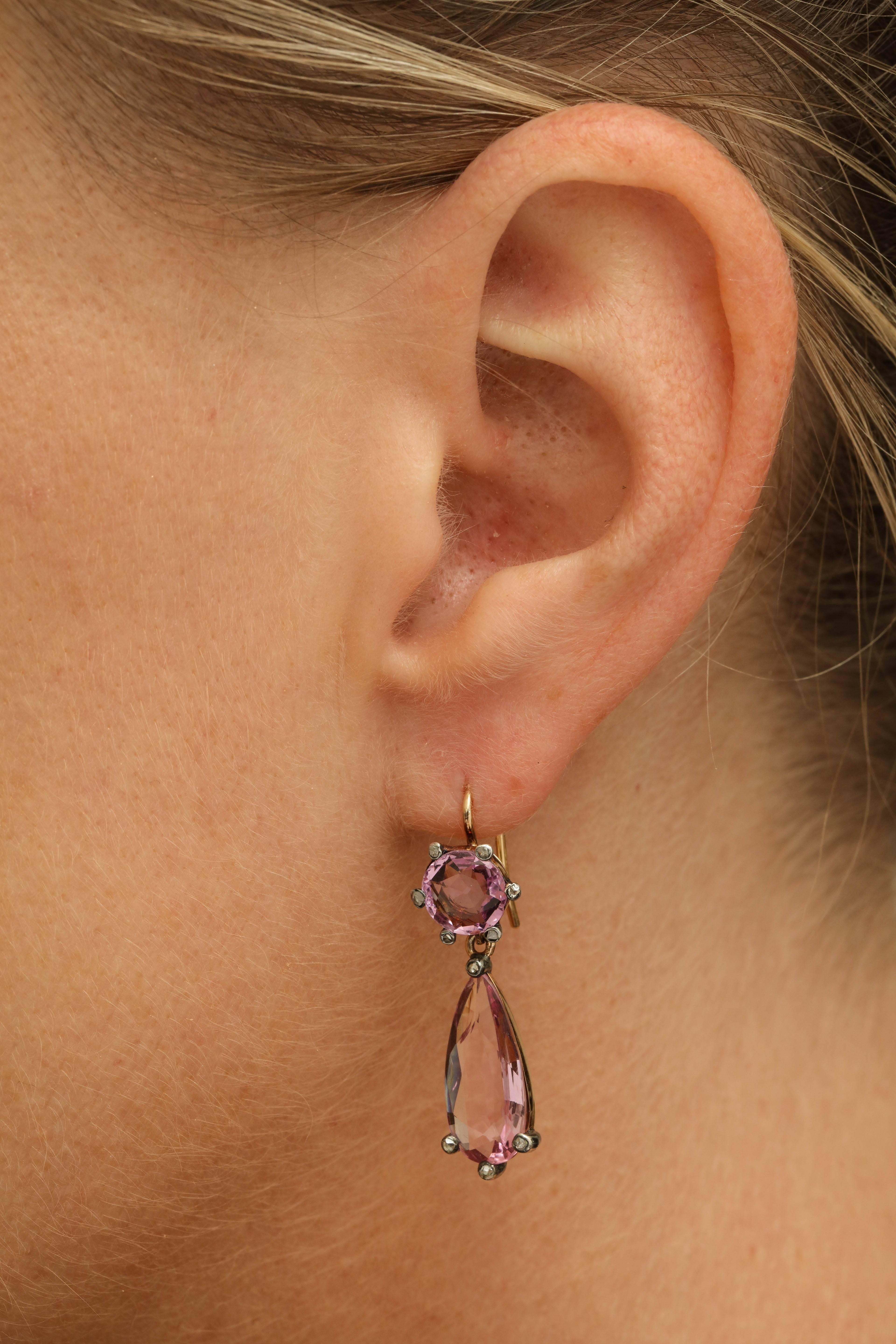 Edwardian Pink Topaz and Diamond Earrings In Excellent Condition For Sale In New York, NY