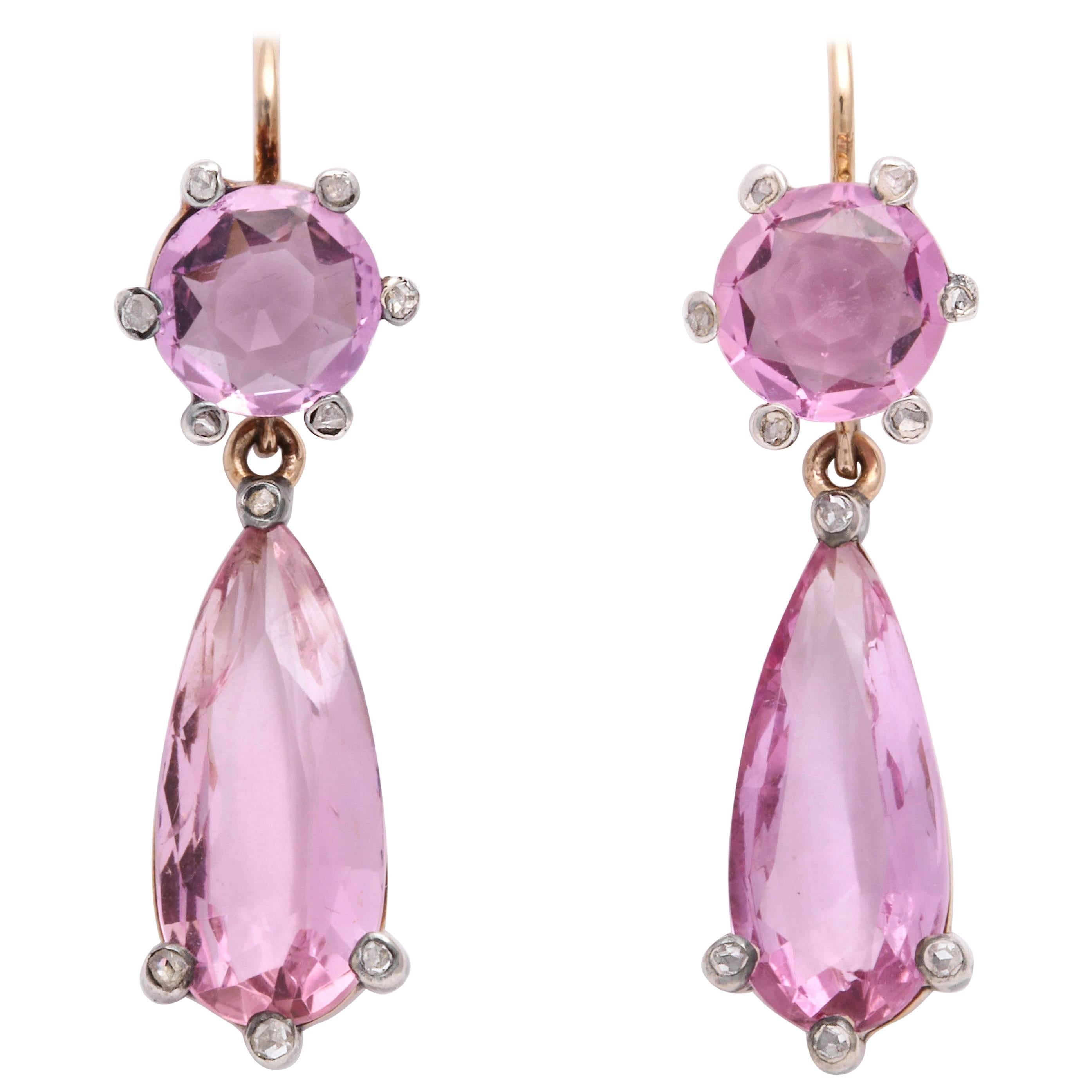 Edwardian Pink Topaz and Diamond Earrings For Sale