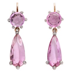 Edwardian Pink Topaz and Diamond Earrings