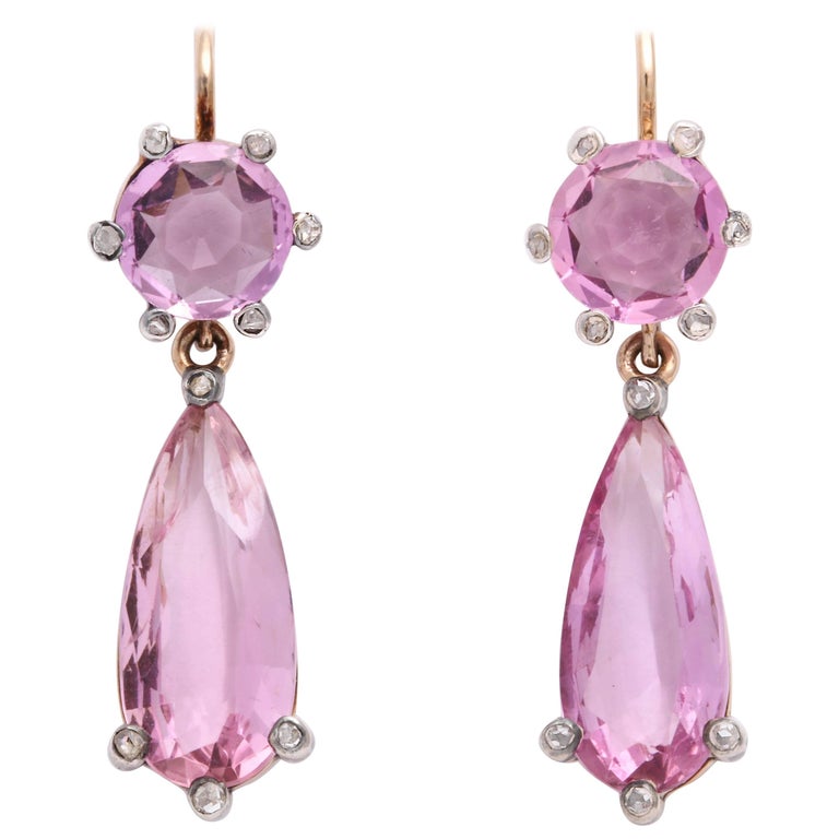 Edwardian Pink Topaz and Diamond Earrings For Sale at 1stDibs