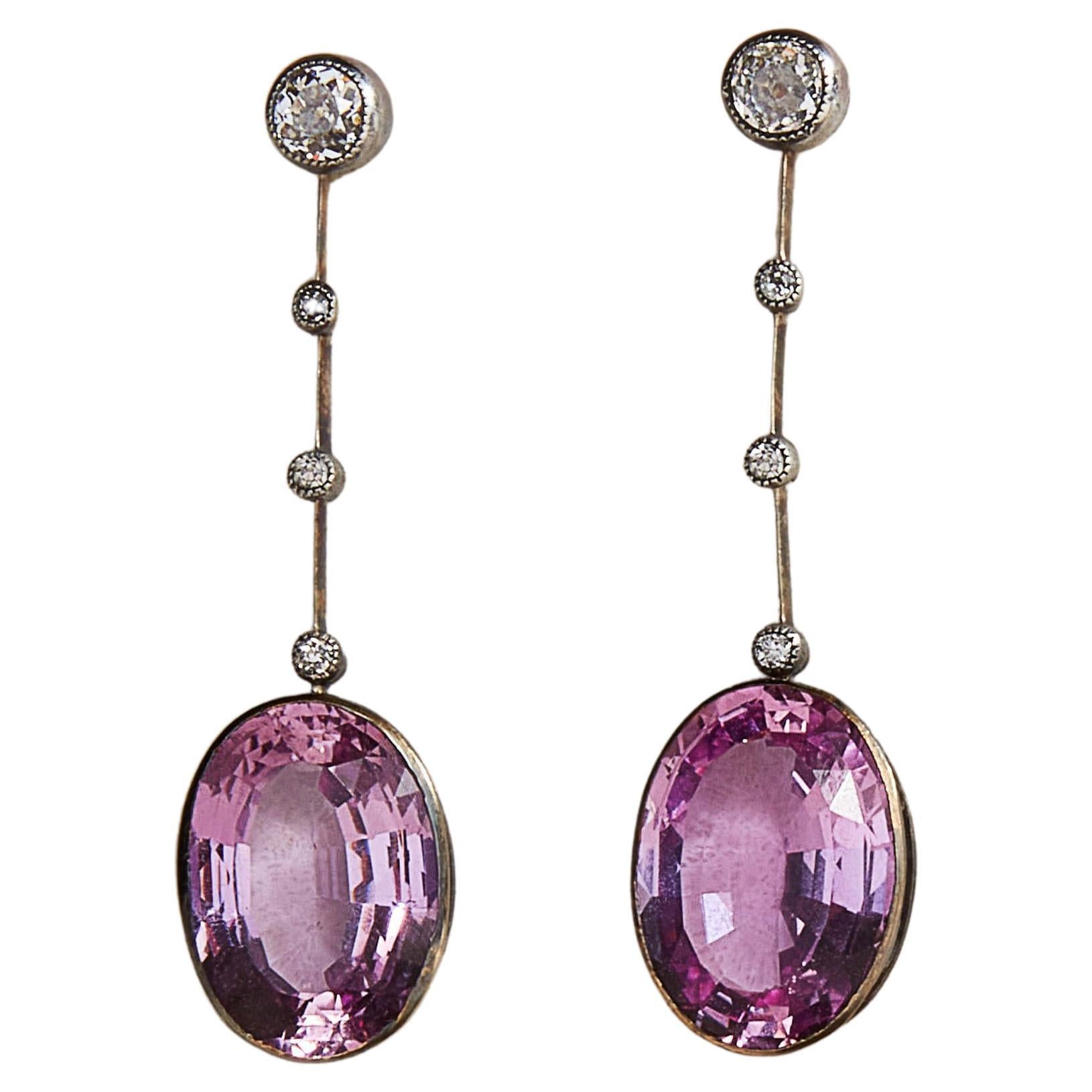 Edwardian Pink Topaz and Diamond Earrings For Sale