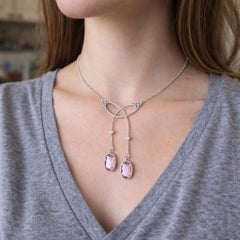 Edwardian 4.07ct Pink Topaz & Diamond Pendant Necklace, Circa 1910