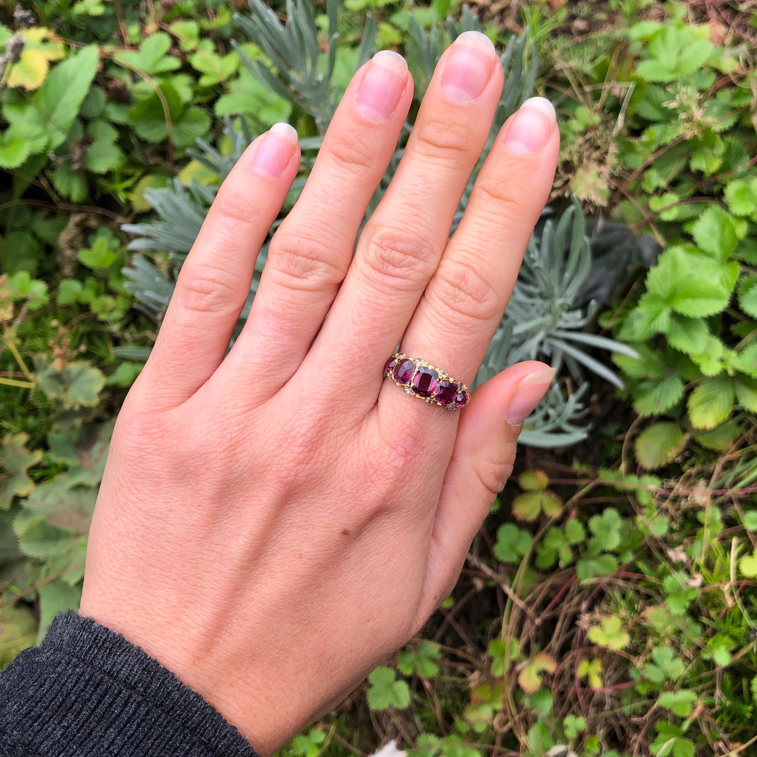 Women's Edwardian Pink Tourmaline and Diamond 15 Carat Gold Five-Stone Ring