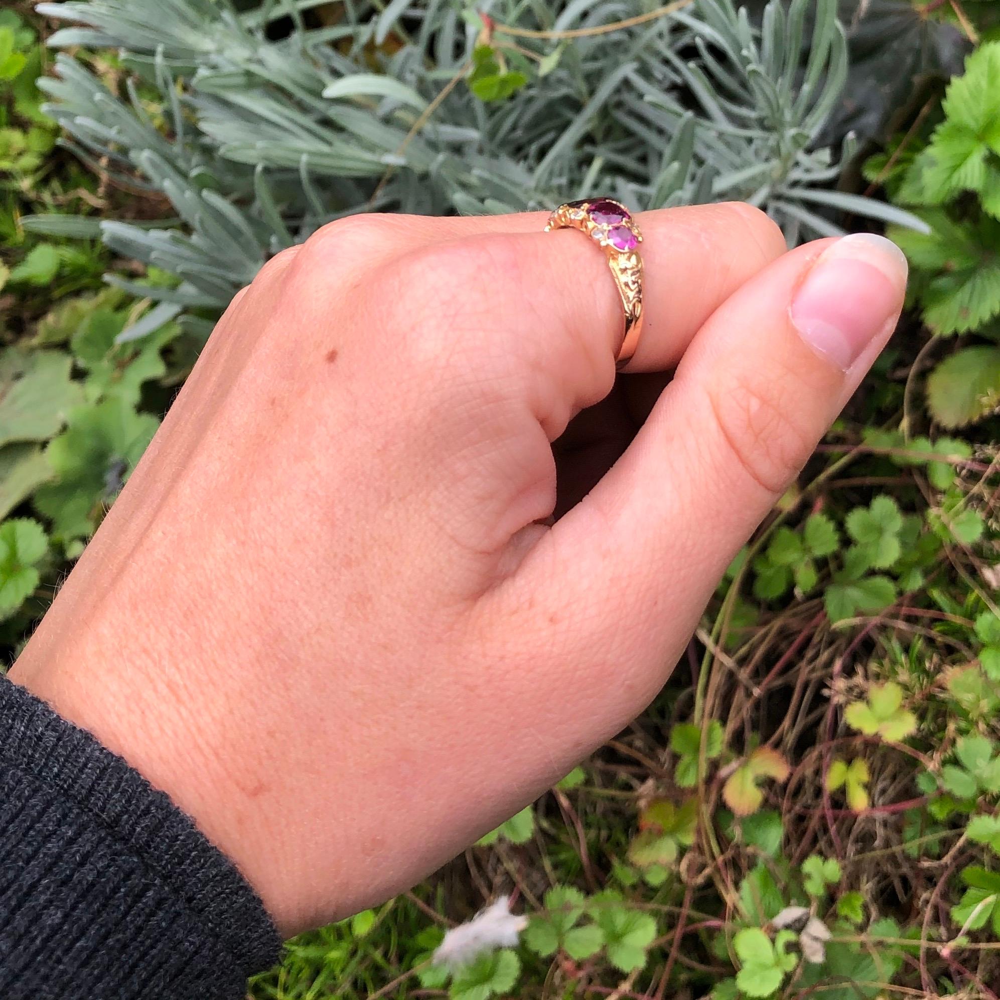 Edwardian Pink Tourmaline and Diamond 15 Carat Gold Five-Stone Ring 2