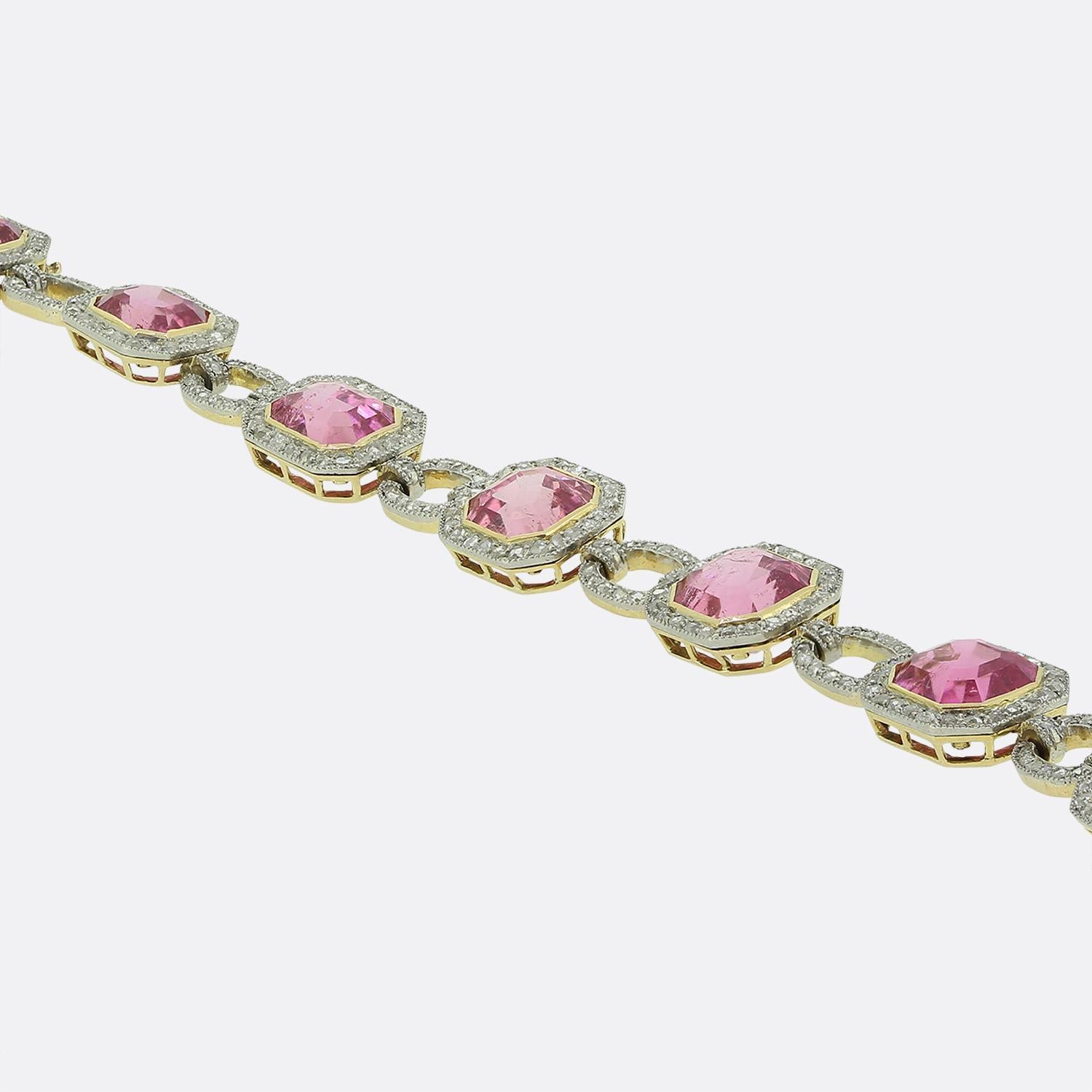 Édouardien Bracelet édouardien en tourmaline rose et diamant en vente