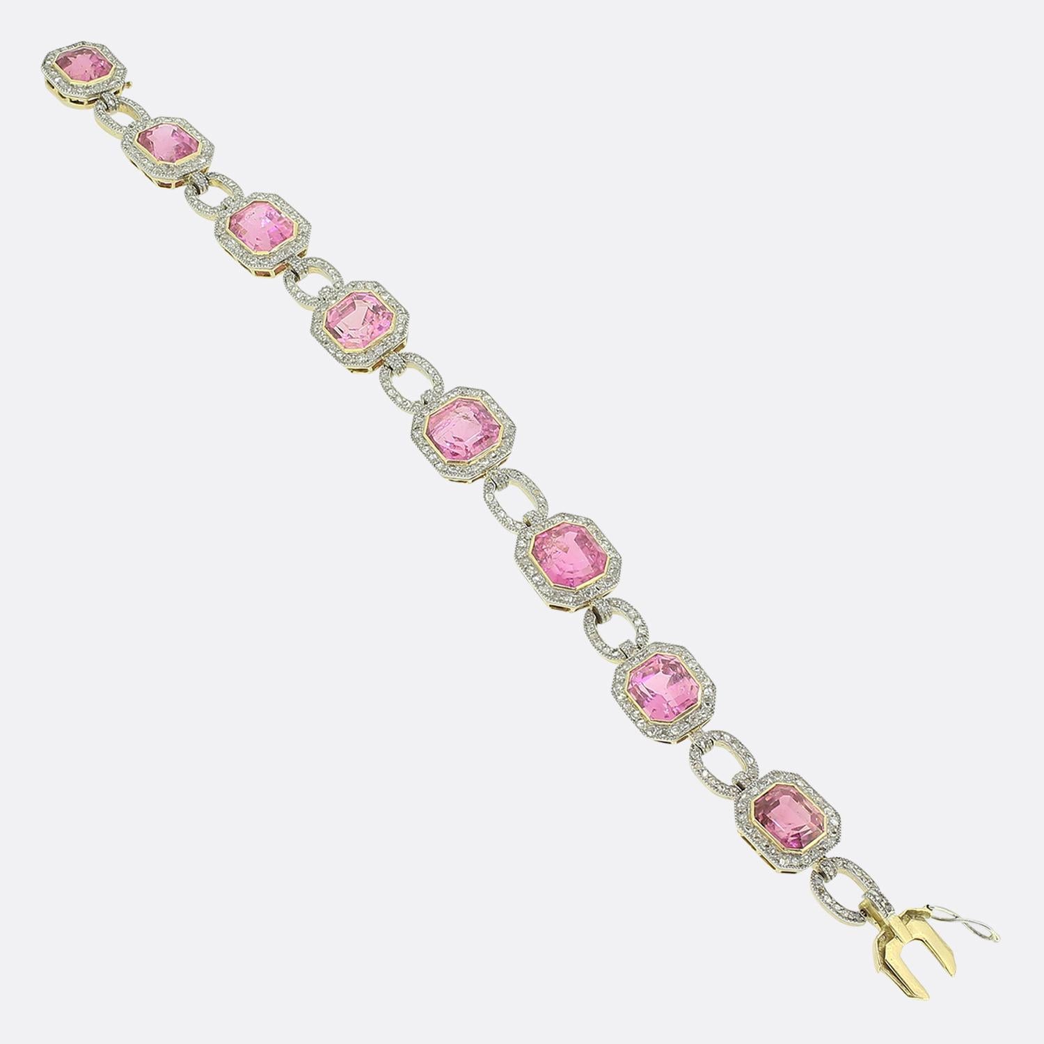 Taille rose Bracelet édouardien en tourmaline rose et diamant en vente