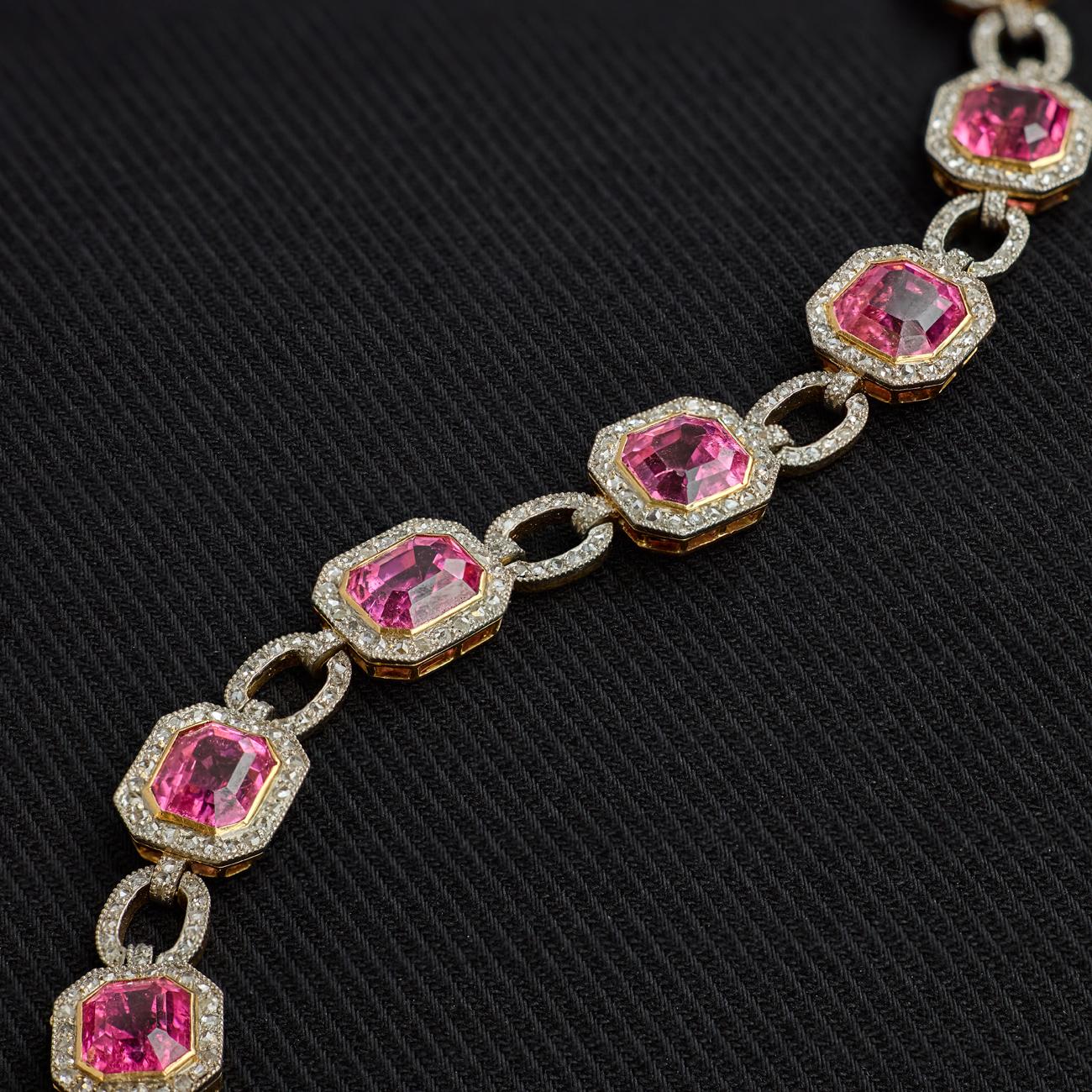 Bracelet édouardien en tourmaline rose et diamant Bon état - En vente à London, GB