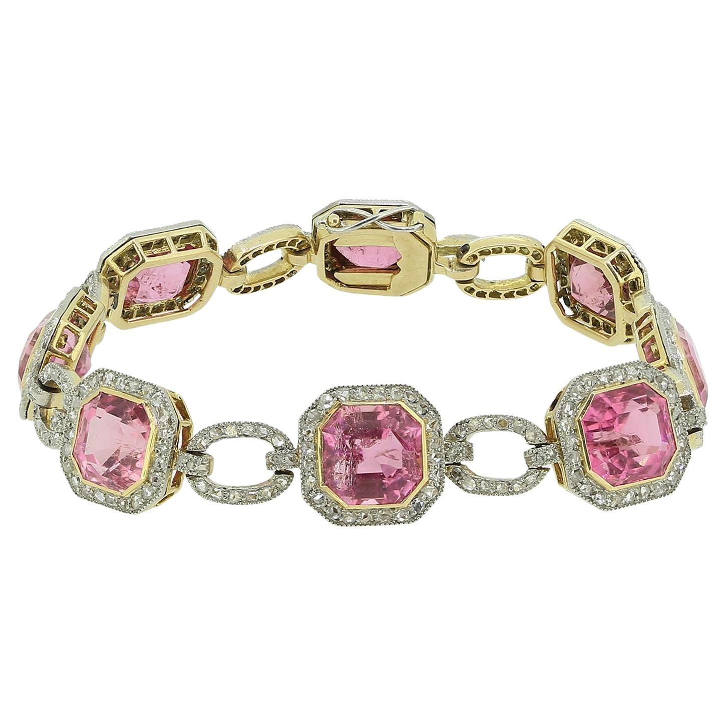 Edwardian Pink Tourmaline and Diamond Bracelet