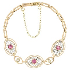 Antique Edwardian Pink Tourmaline and Seedpearl Bracelet