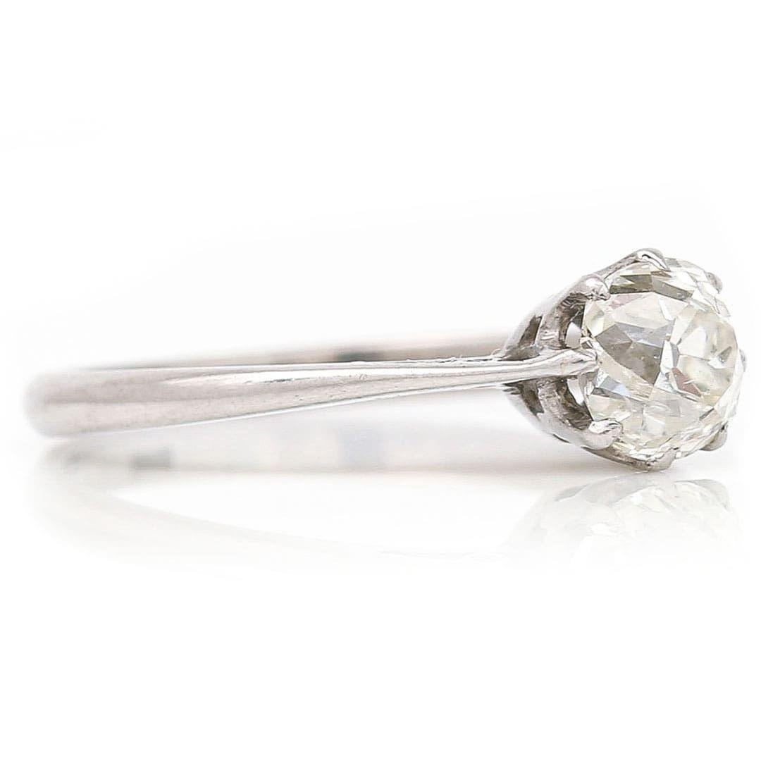 Edwardian Platinum 0.95ct Old Cut Diamond Solitaire Engagement Ring, Circa 1910 In Good Condition In Lancashire, Oldham