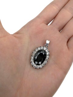 Edwardian Platinum ~10 Carat Sapphire Old Cut Diamond Oval Cluster Pendant