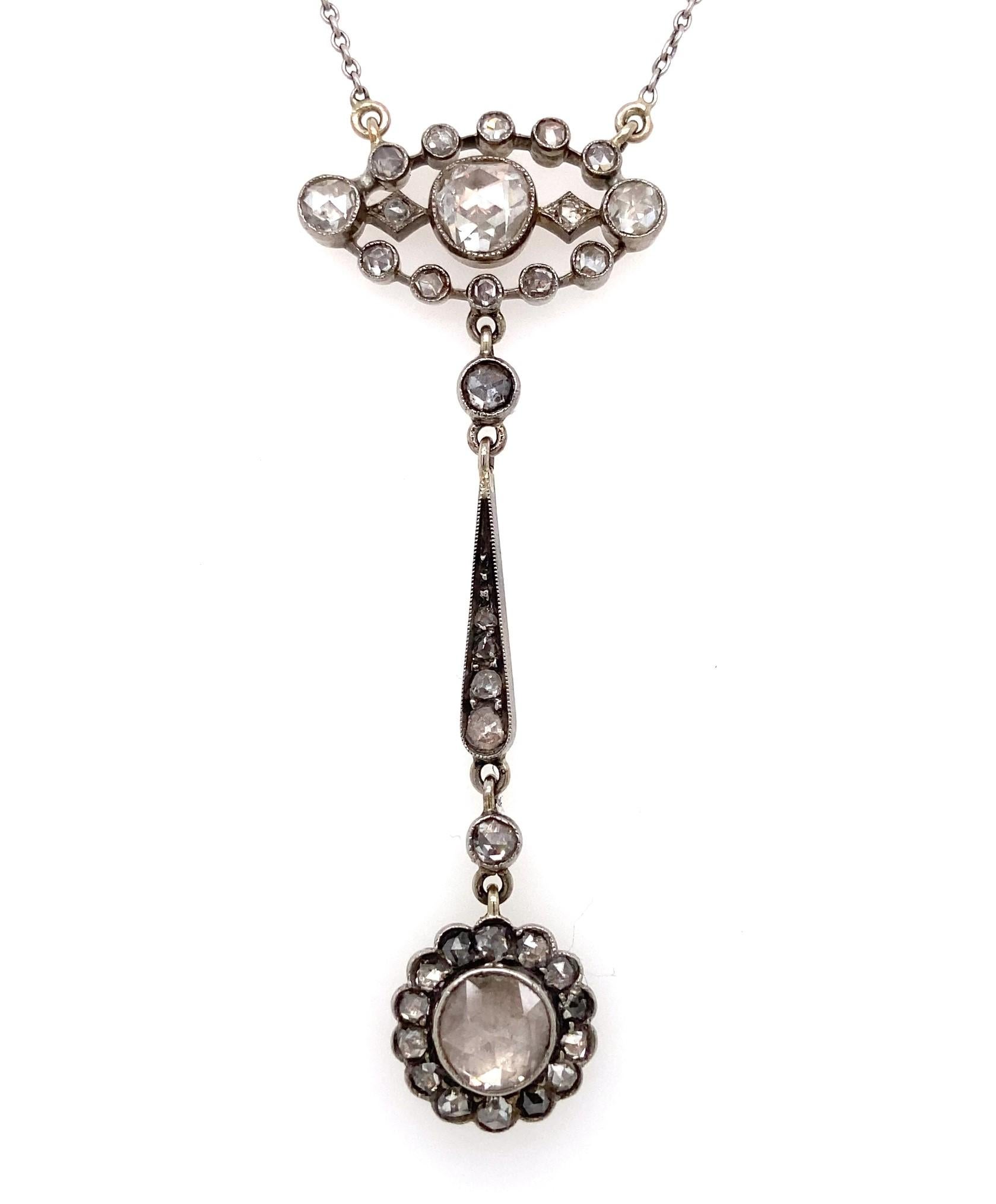 Collier édouardien en platine avec diamants taille rose de 1,00 carat - Chn en vente 5