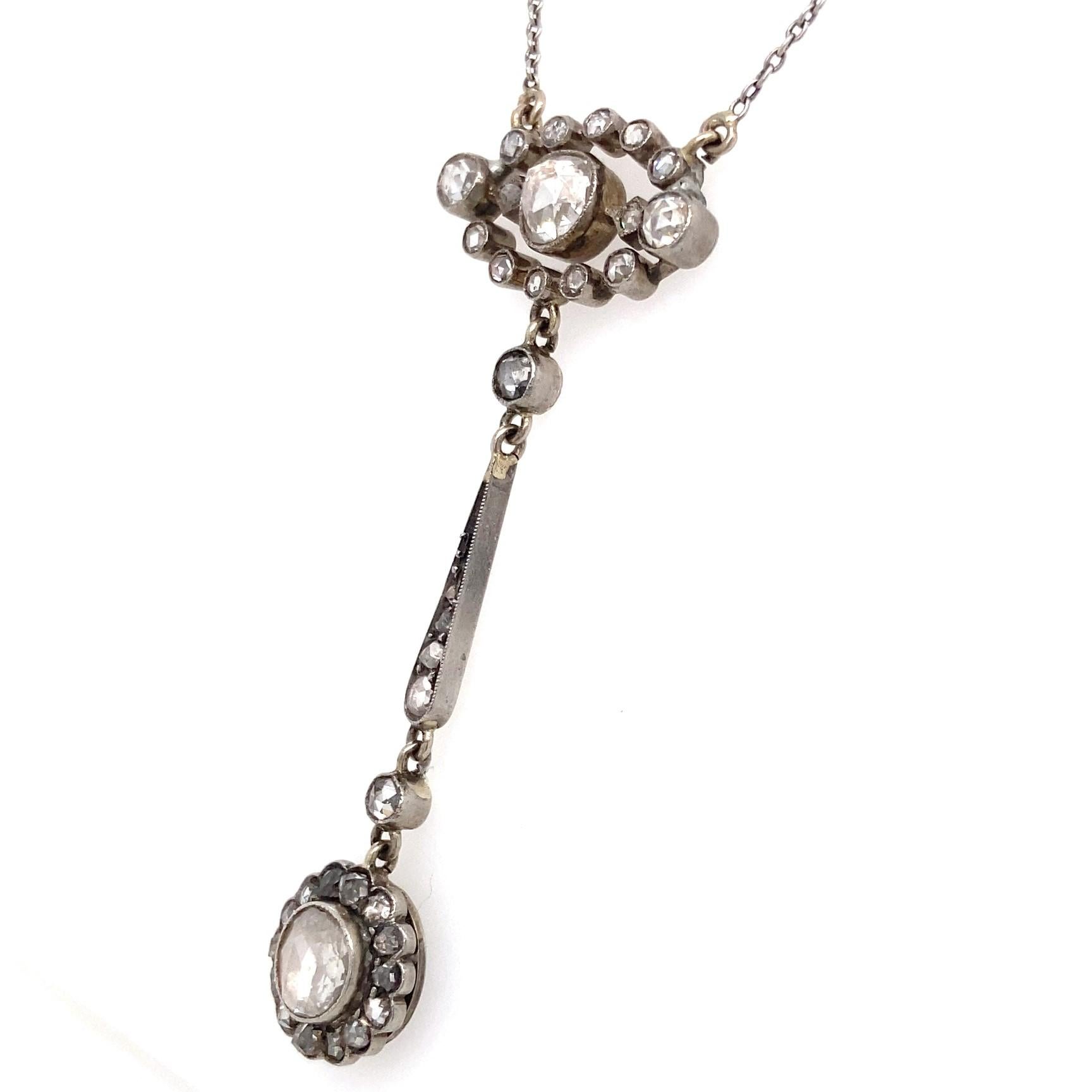 Collier édouardien en platine avec diamants taille rose de 1,00 carat - Chn en vente 6