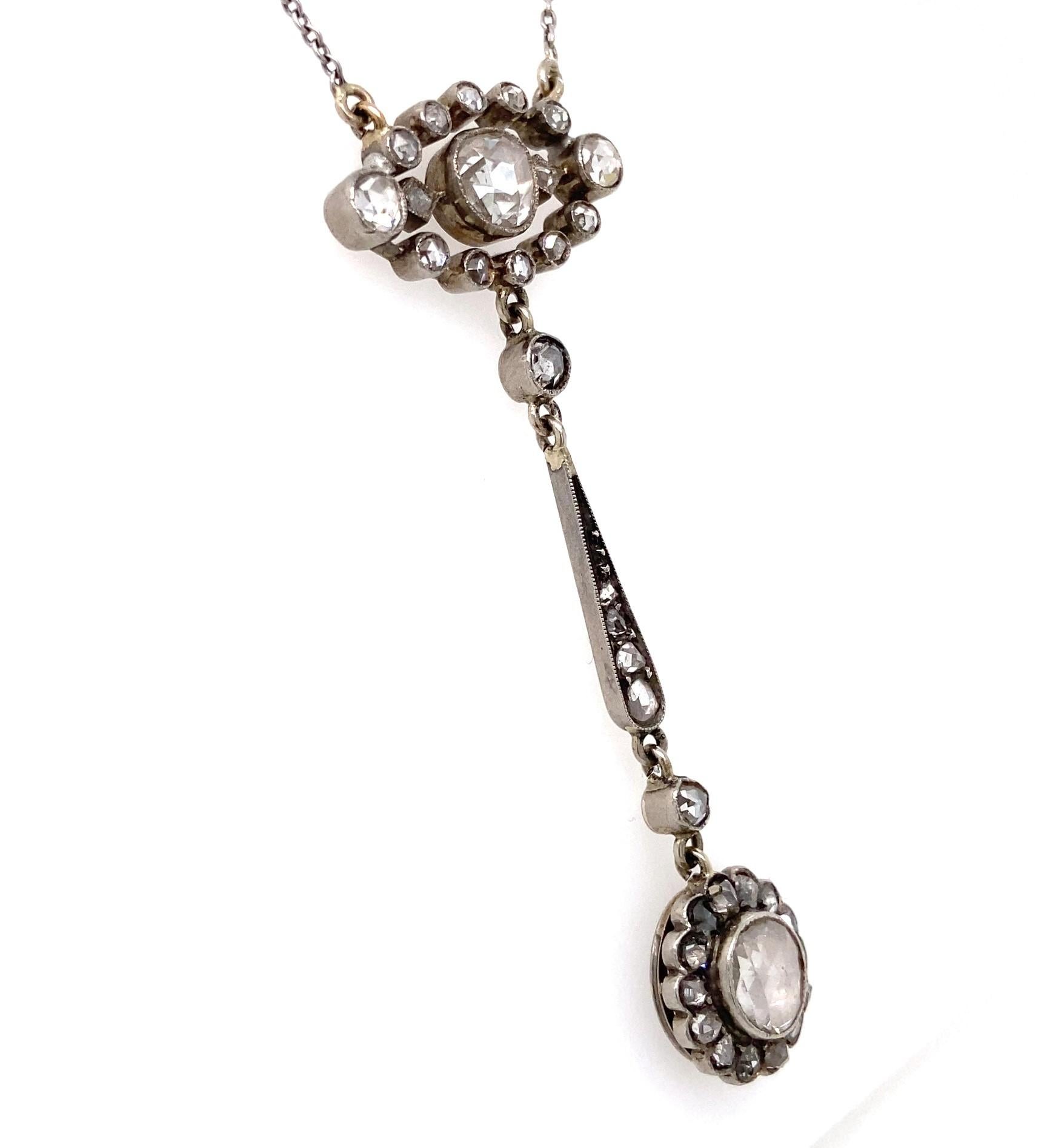 Collier édouardien en platine avec diamants taille rose de 1,00 carat - Chn en vente 7