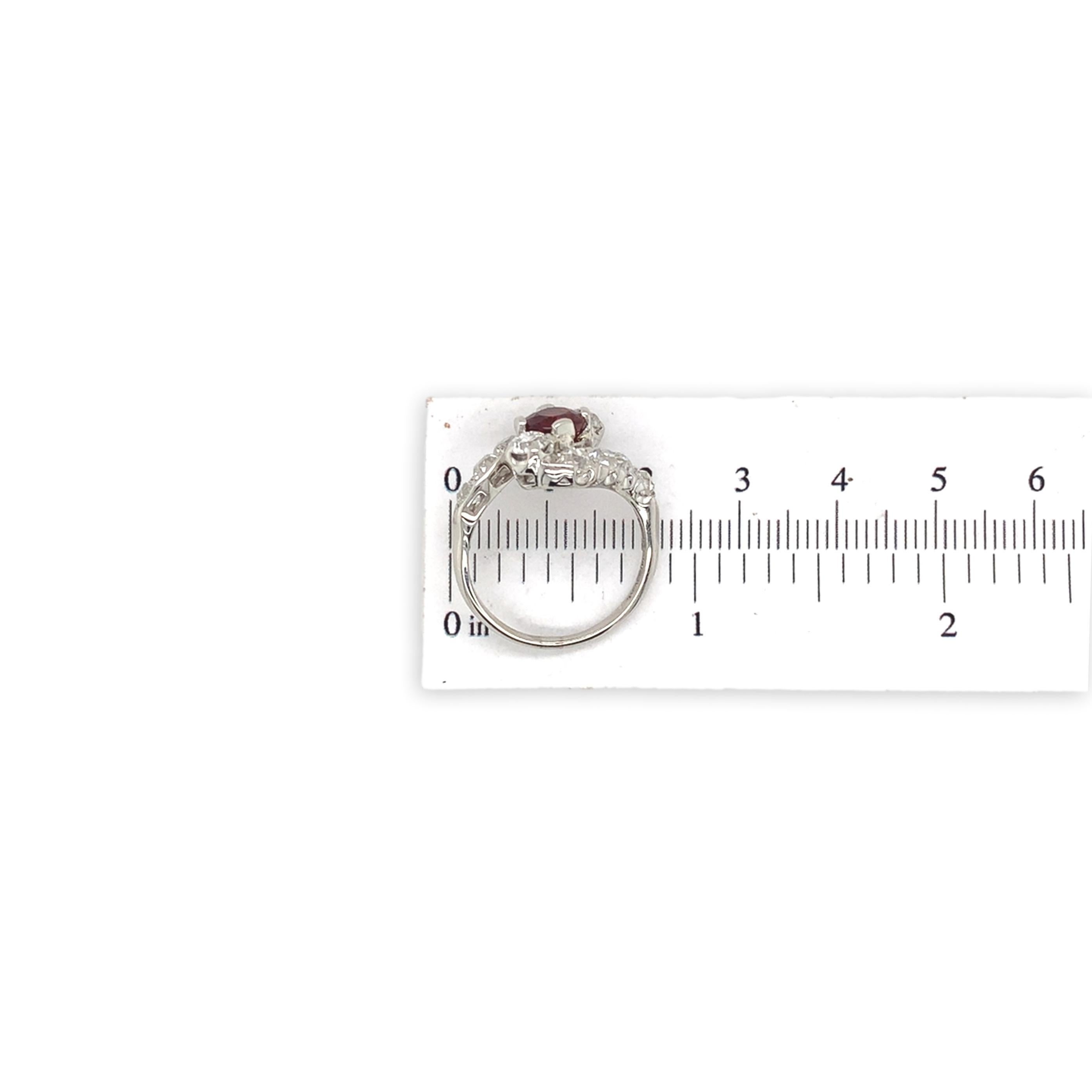 Edwardian Platinum 1.29 carat Red Spinel and 1.75 carat tw Mine Cut Diamond Ring For Sale 5
