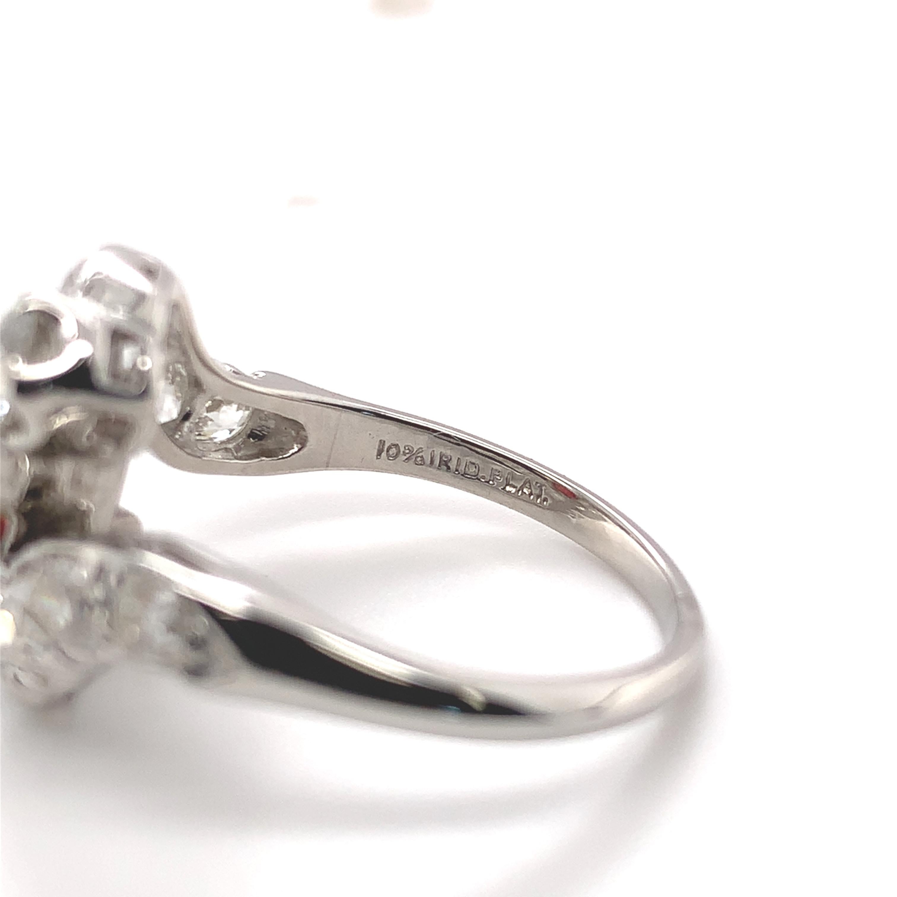 Edwardian Platinum 1.29 carat Red Spinel and 1.75 carat tw Mine Cut Diamond Ring For Sale 4