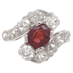 Edwardian Platinum 1.29 carat Red Spinel and 1.75 carat tw Mine Cut Diamond Ring