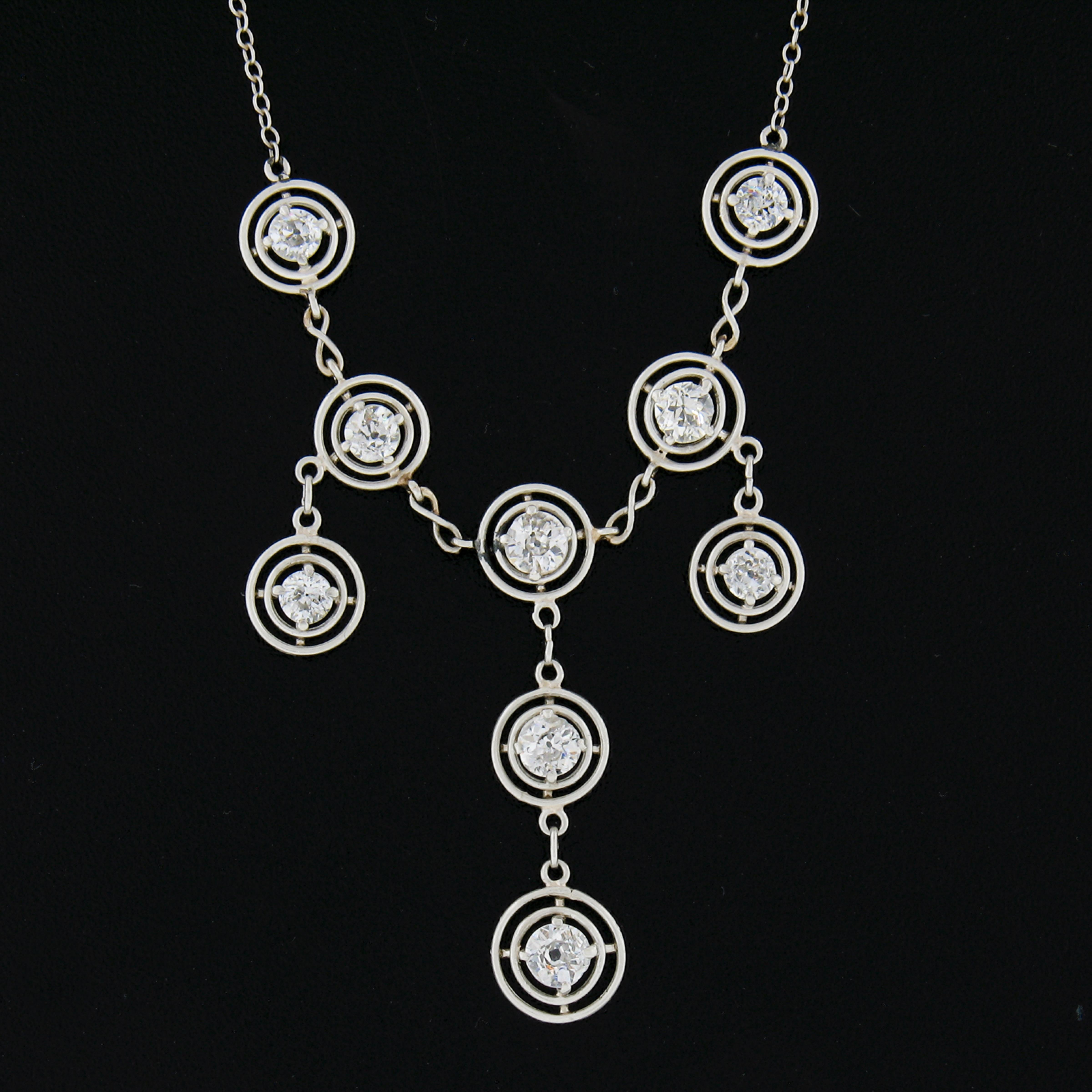 Edwardianische Platin-Halskette, 1,30 Karat Diamant-Kronleuchter Target, Hängeleuchter 16,25