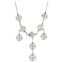 Edwardianische Platin-Halskette, 1,30 Karat Diamant-Kronleuchter Target, Hängeleuchter 16,25" Halskette