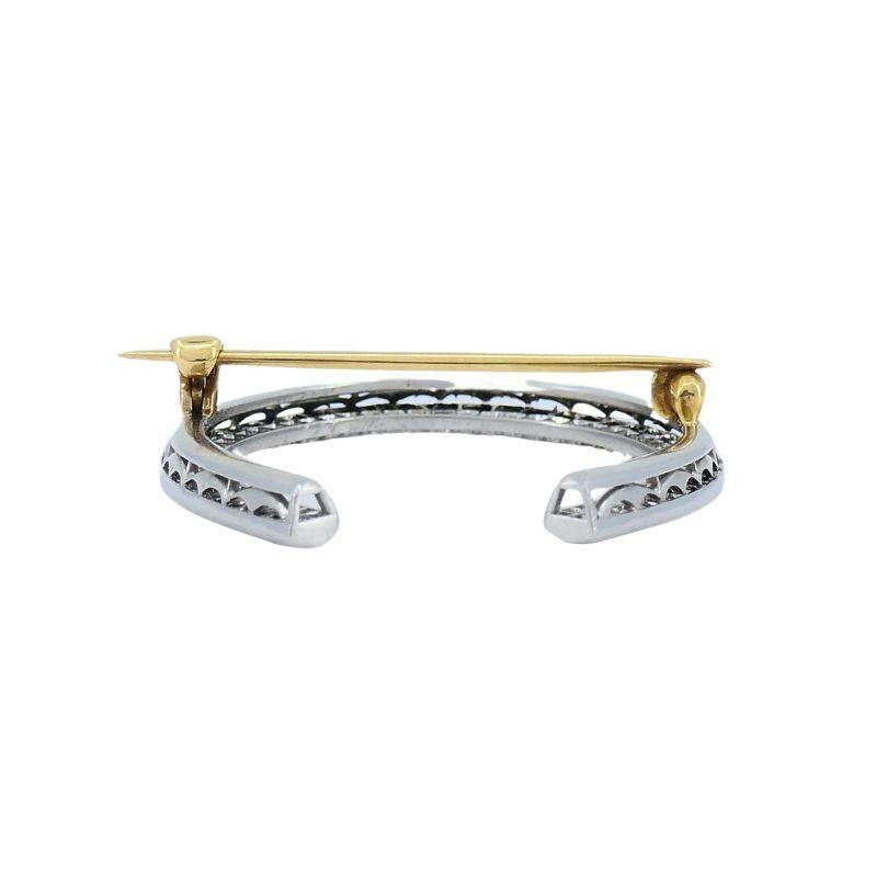 Edwardian Platinum 14k Gold Diamond Onyx Horseshoe Pin Brooch For Sale 5