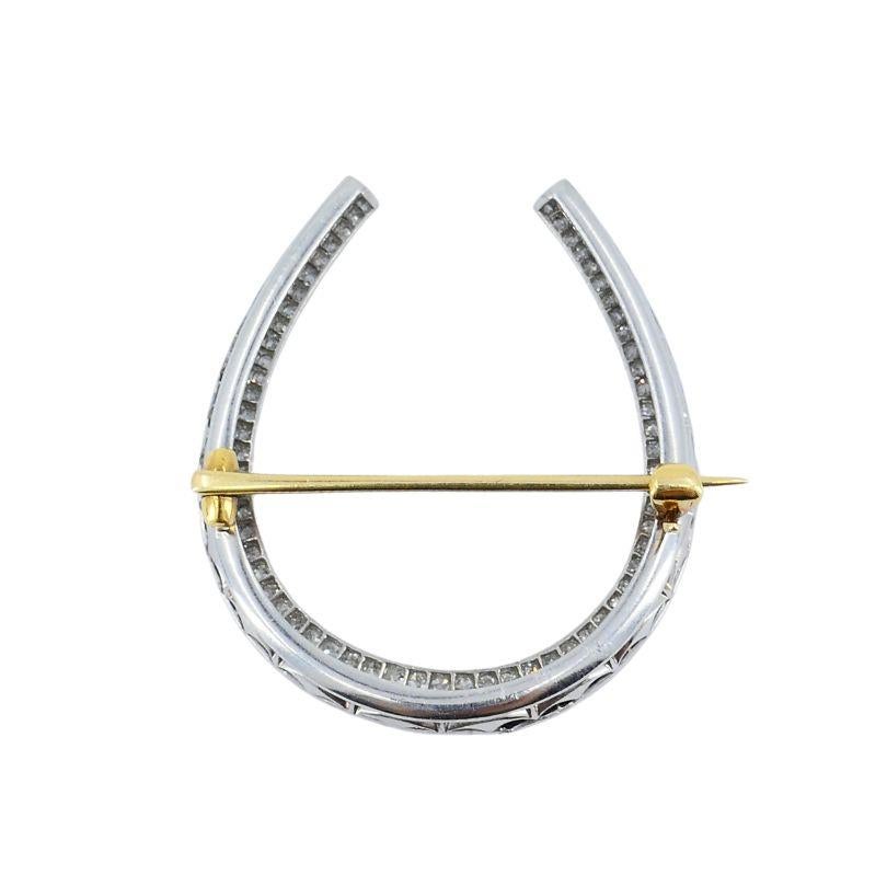 Edwardian Platinum 14k Gold Diamond Onyx Horseshoe Pin Brooch For Sale 1