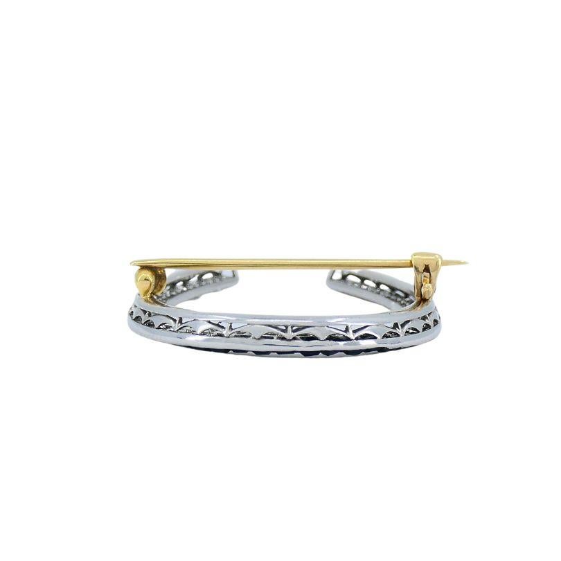 Edwardian Platinum 14k Gold Diamond Onyx Horseshoe Pin Brooch For Sale 2