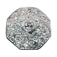 Edwardianischer Platin & 14K achteckiger Diamant Verlobungsring mit altem Schliff