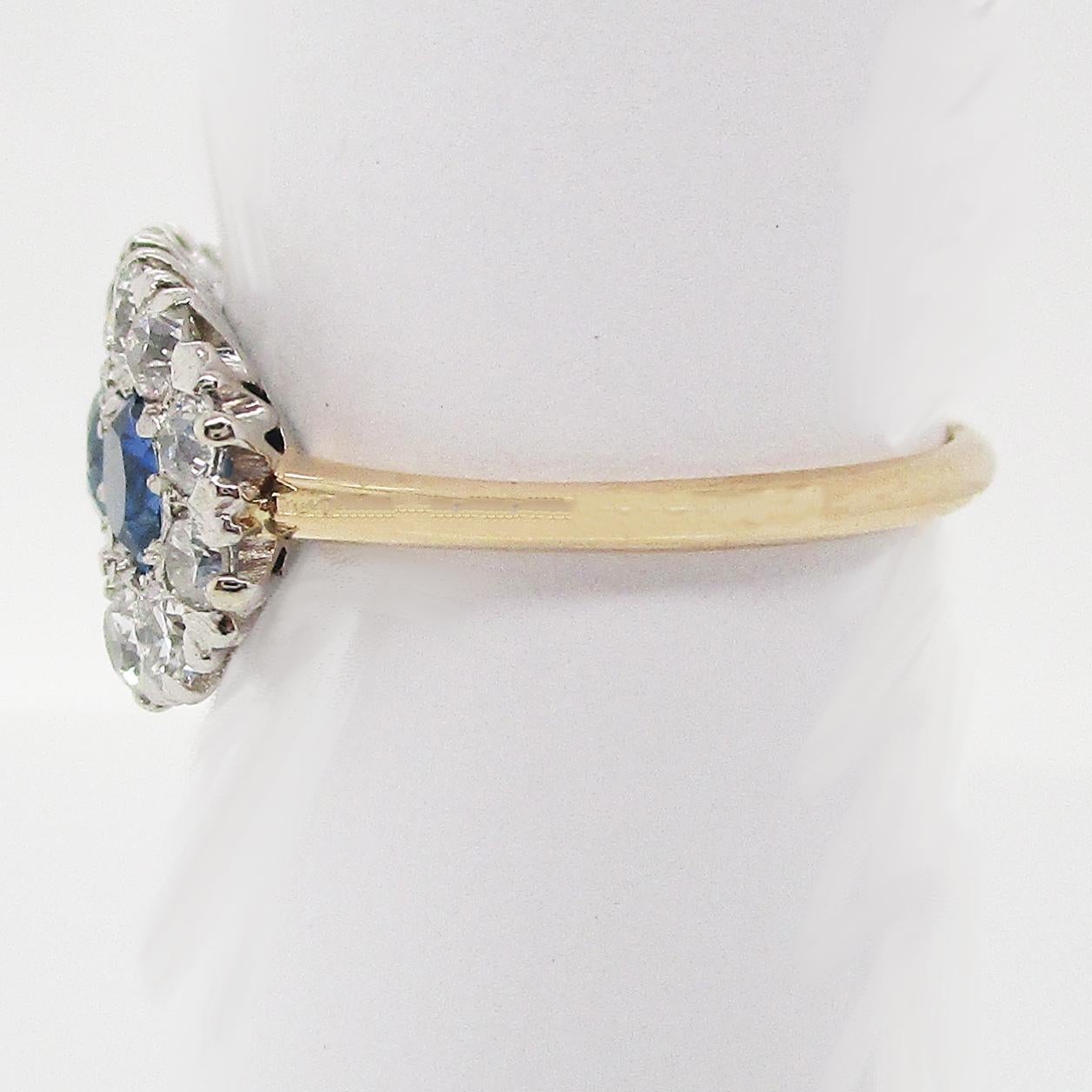 Edwardian Platinum 14 Karat Yellow Gold Diamond Sapphire Three-Stone Ring 1