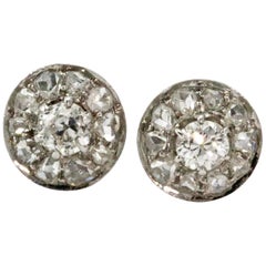 Edwardian Platinum 1.6 Carat Diamond Cluster Studs