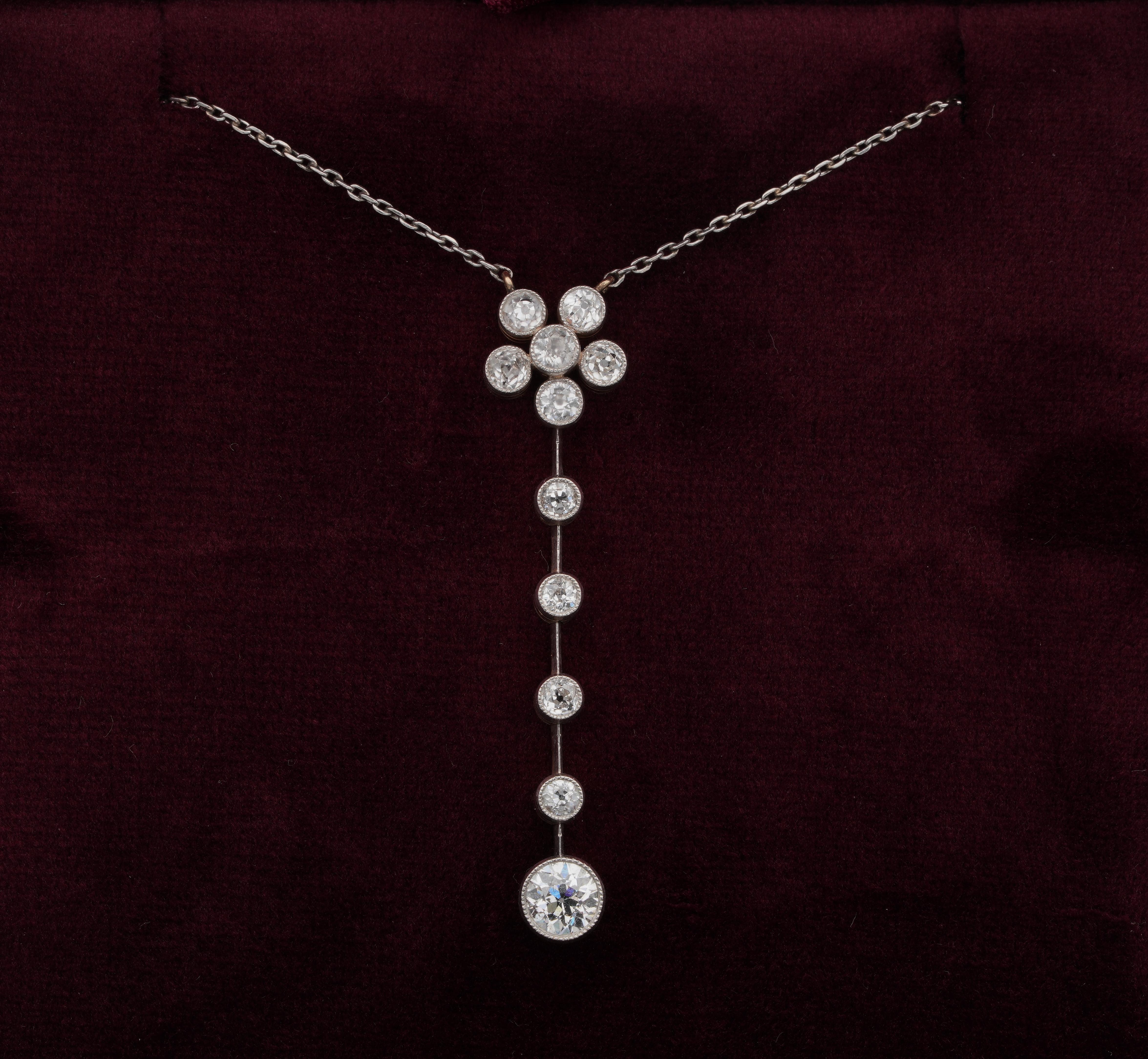 Elegance and delicacy

An exemplary Edwardian era Diamond negligee necklace expressing in full the everlasting elegance of the Belle Epoque era
All hand crafted of solid Platinum this necklace is all original untouched conditions
Fine selection of