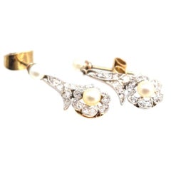 Edwardian Platinum & 18ct Gold, Pearl & Diamond Earrings