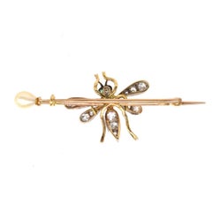 Edwardian Platinum 18ct Gold, Pink Sapphire, Diamond & Natural Pearl Bug brooch