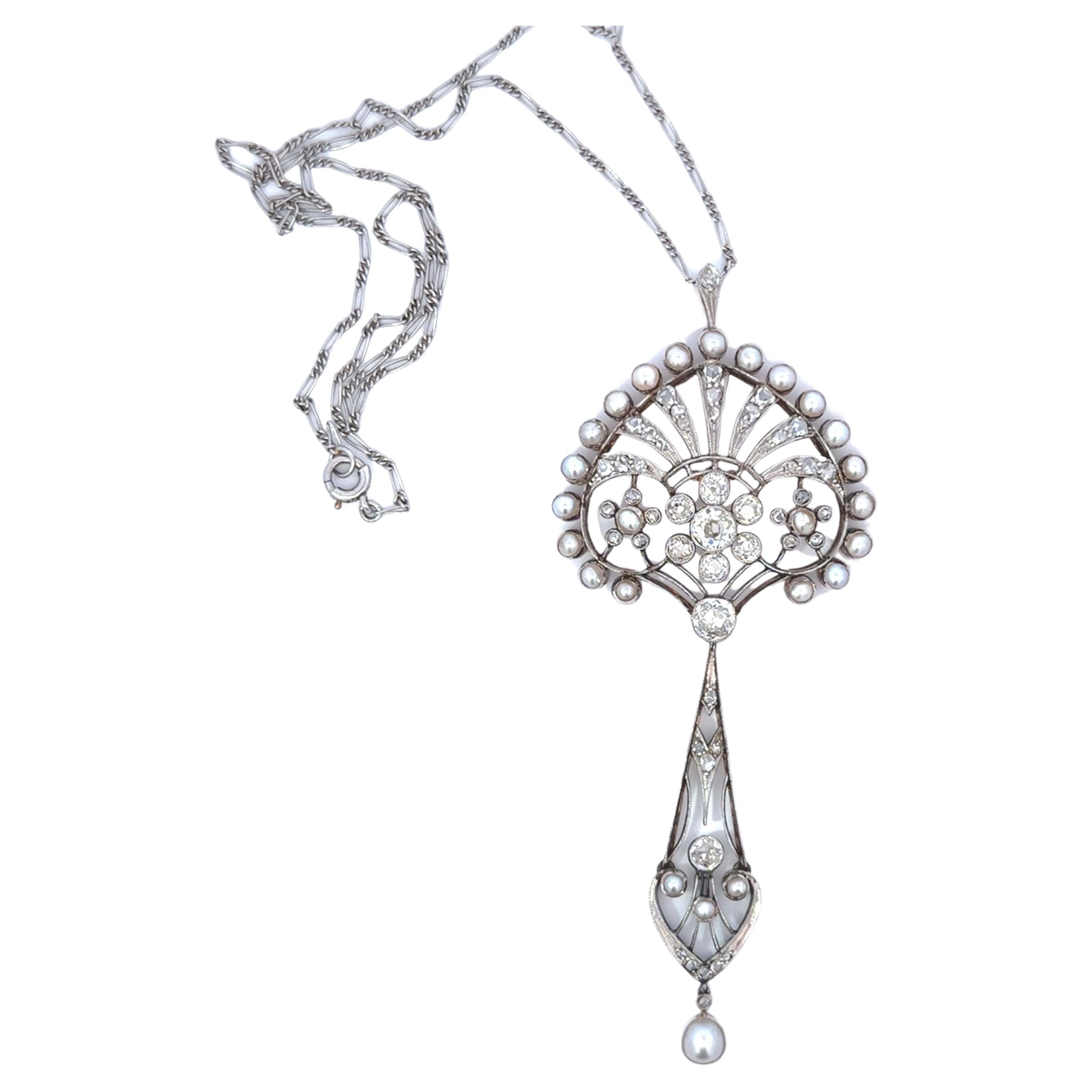 Edwardian Platinum 18K Gold Art Deco Old European 
Rose Cut Diamond Necklace