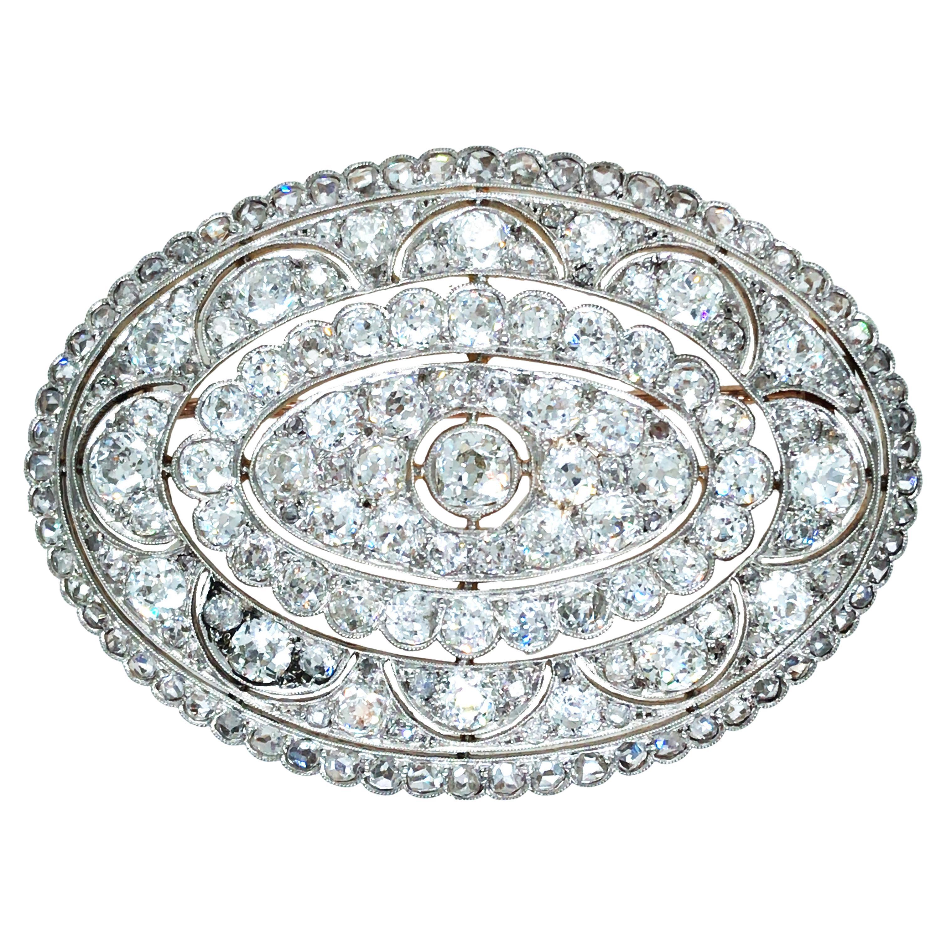 Edwardian Platinum 18K Gold Diamond Brooch