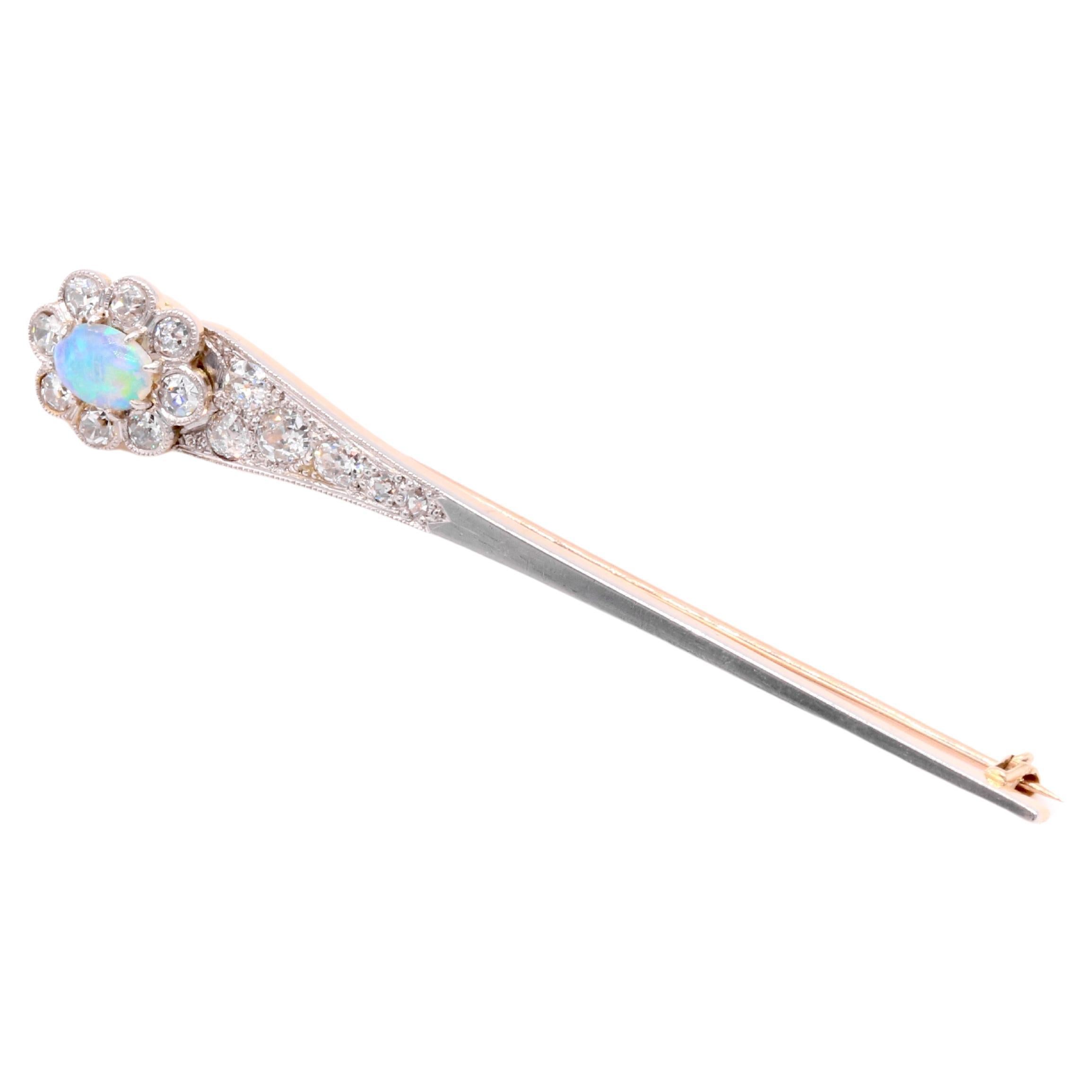 Edwardian Platinum & 18K Gold Opal and Old Cut Diamond Halley’s Comet Brooch