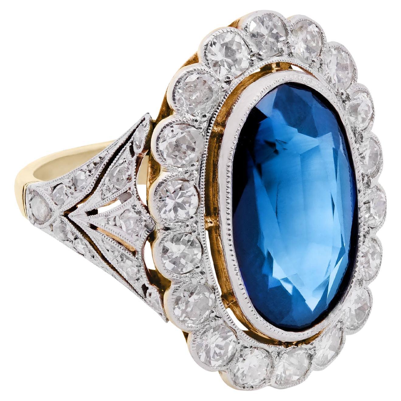 Edwardian Platinum/18k Sapphire & Diamond Ring 7.5ctw