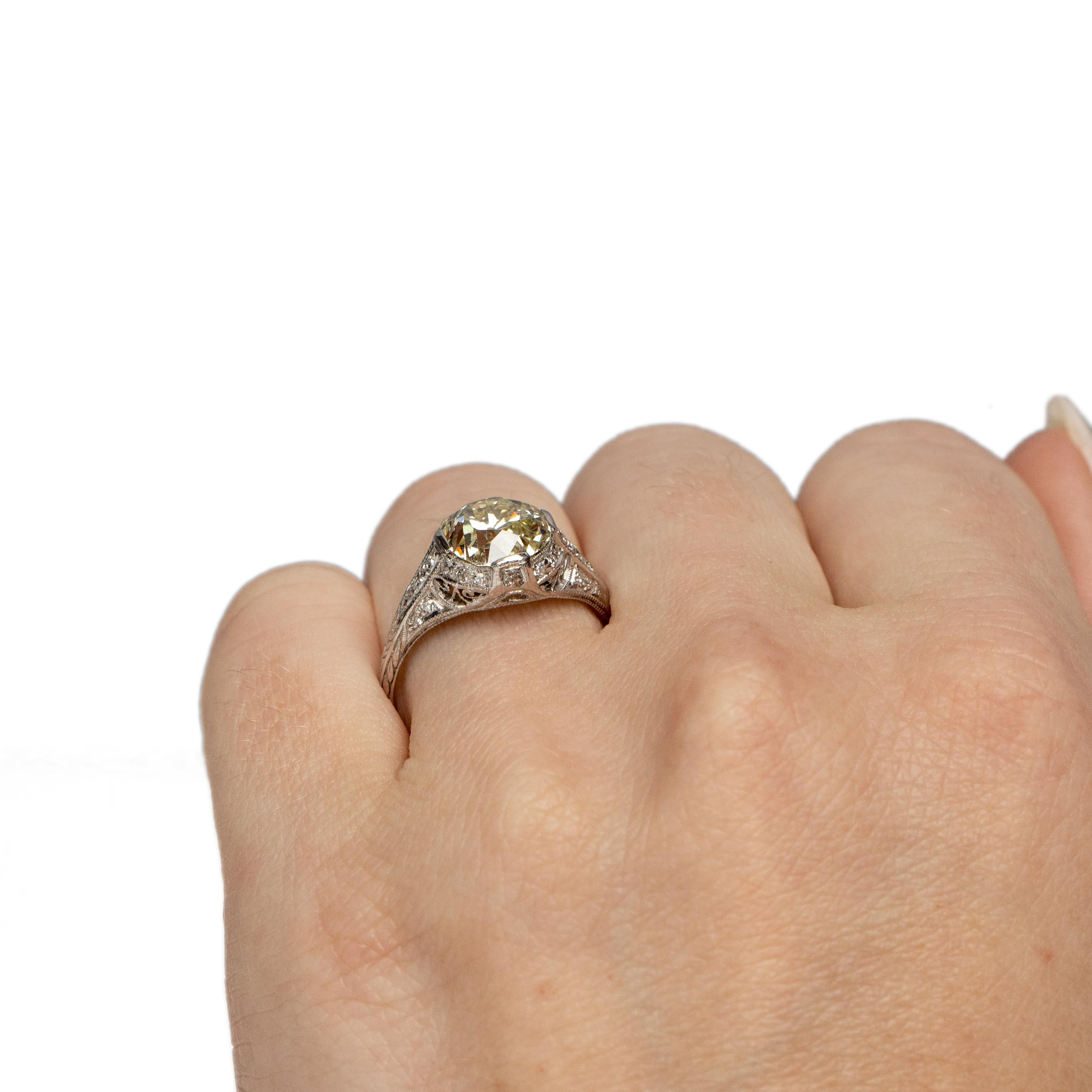Edwardian Platinum 2.88 Ct Old Mine Cut Vintage Diamond Filigree Engagement Ring 1