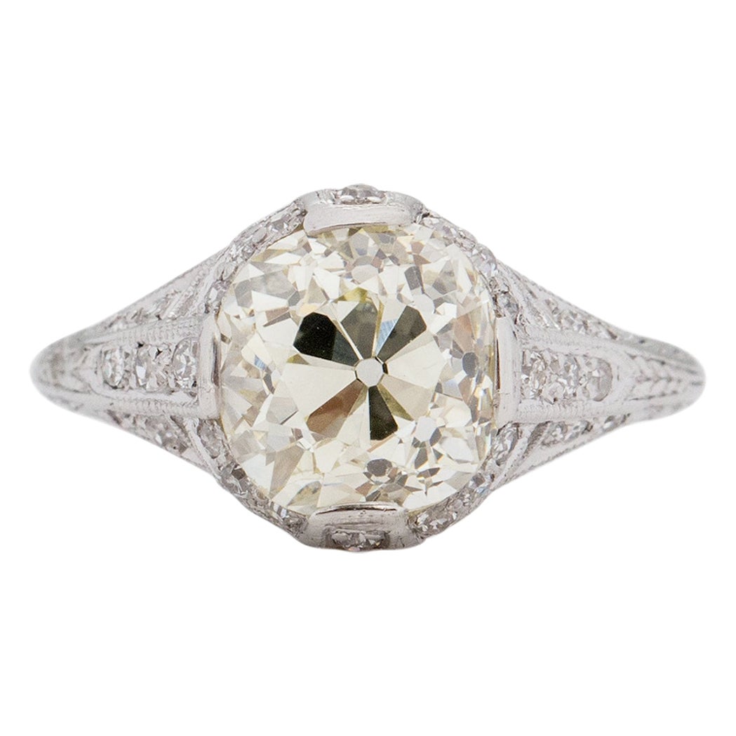 Edwardian Platin 2::88 Ct Old Mine Cut Vintage Diamant Filigree Verlobungsring
