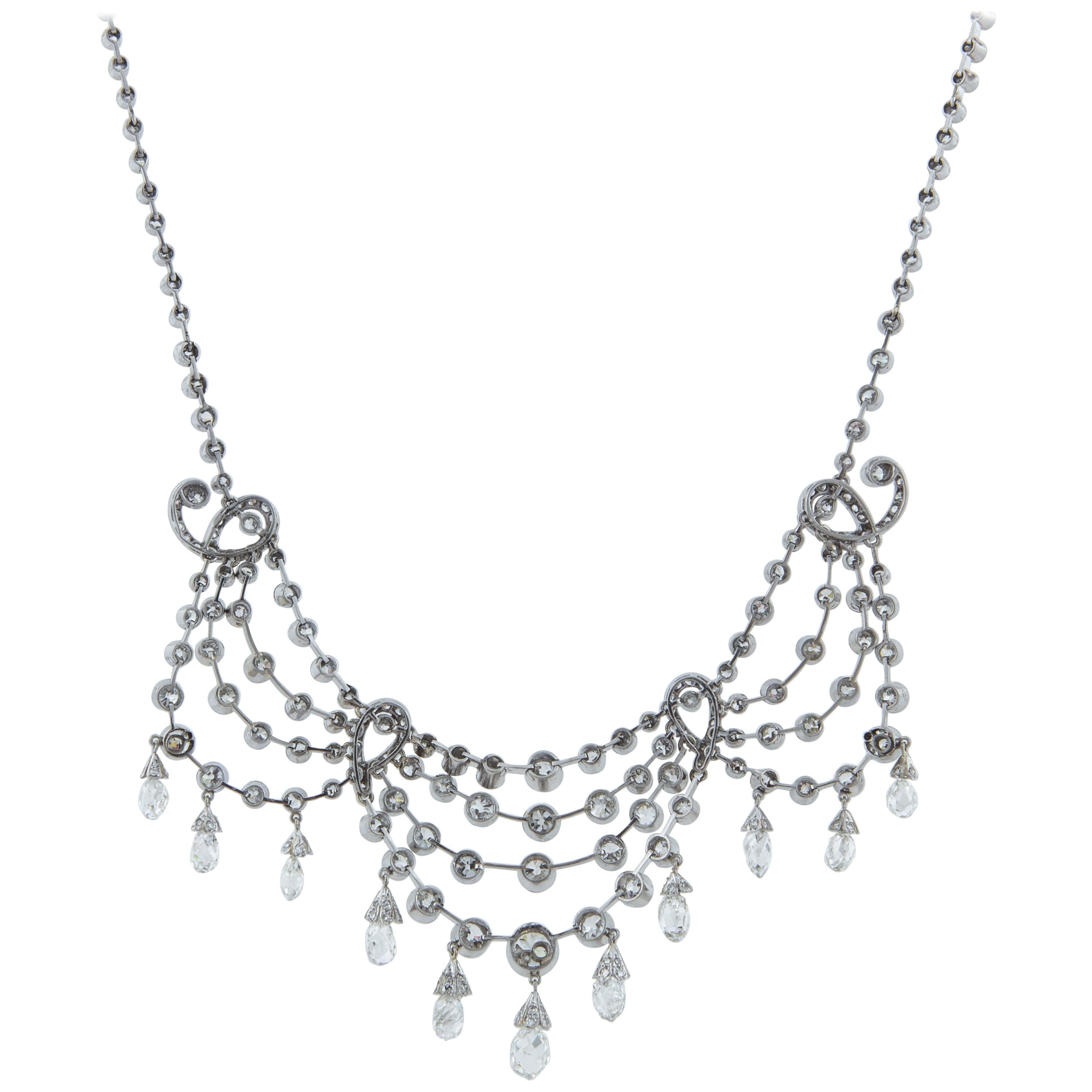 Edwardian Aquamarine, Seed Pearl, Diamond and Platinum Necklace at 1stDibs