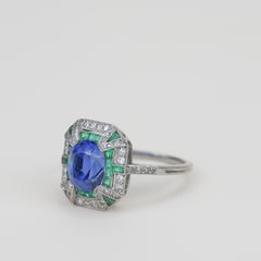 Edwardian Platinum 3.7 Carat Sapphire Emerald Diamond Ring