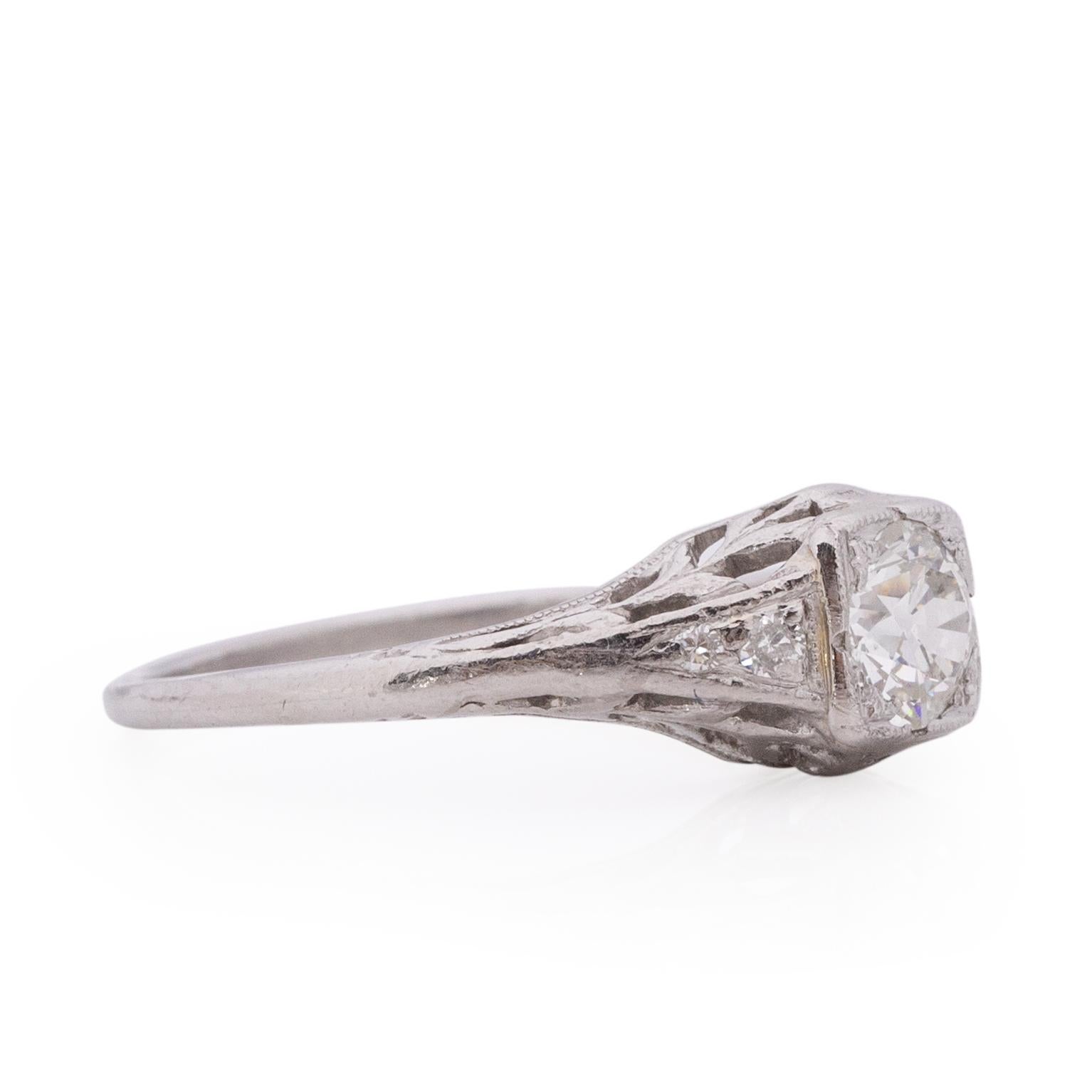 Art Deco Edwardian Platinum .50ct Solitaire Illusion Head Vintage Engagement Ring