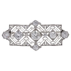 Art Deco Platinum and 8.70 cts. of diamond brooch with mille grain work