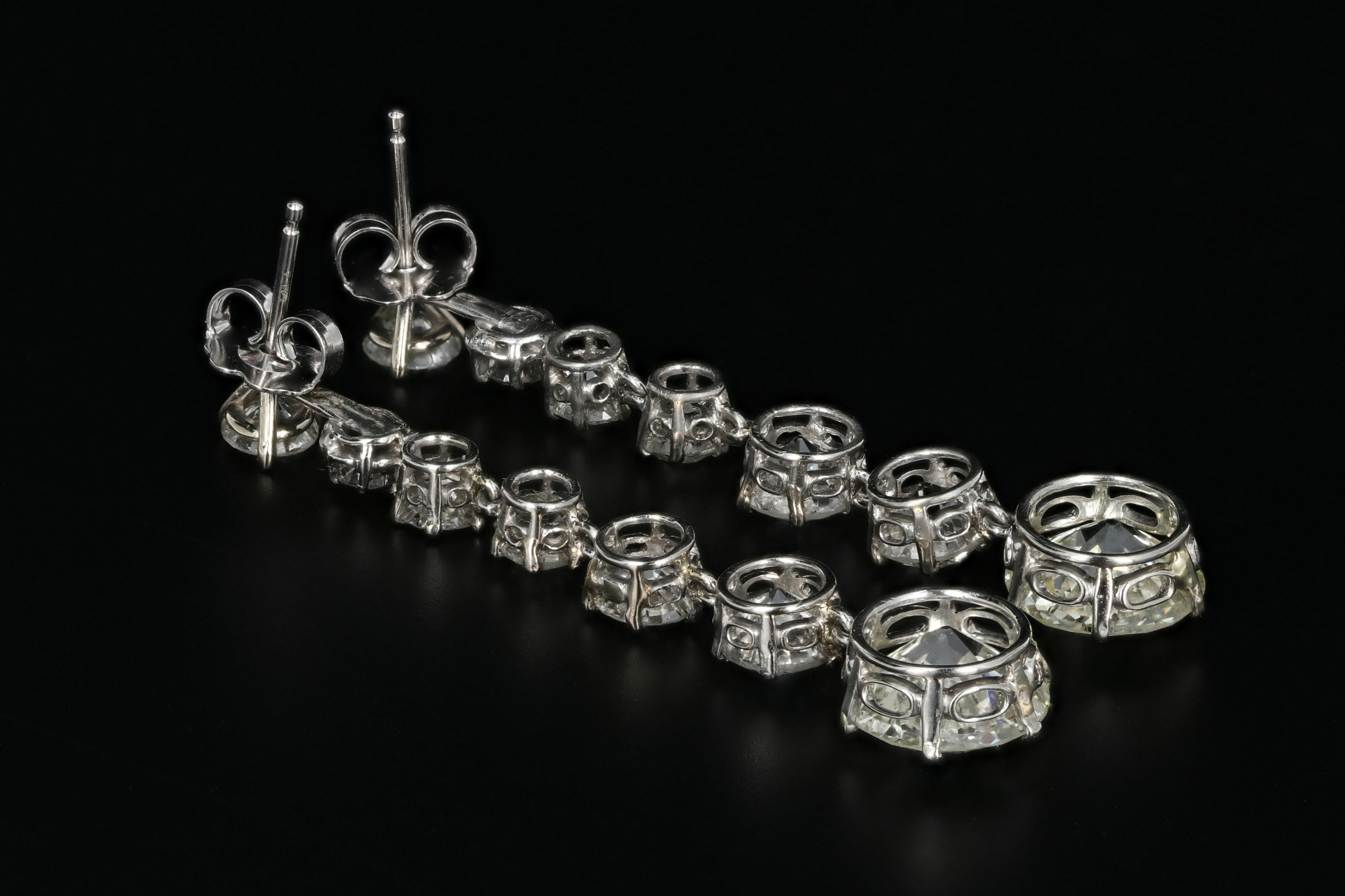 Edwardian Platinum 7.86 Carat Diamond Earring Jackets In Good Condition In Cape May, NJ