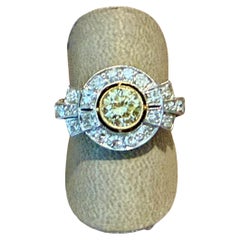 Edwardian  Platinum 950 fancy light yellow Halo Diamond Engagement Ring
