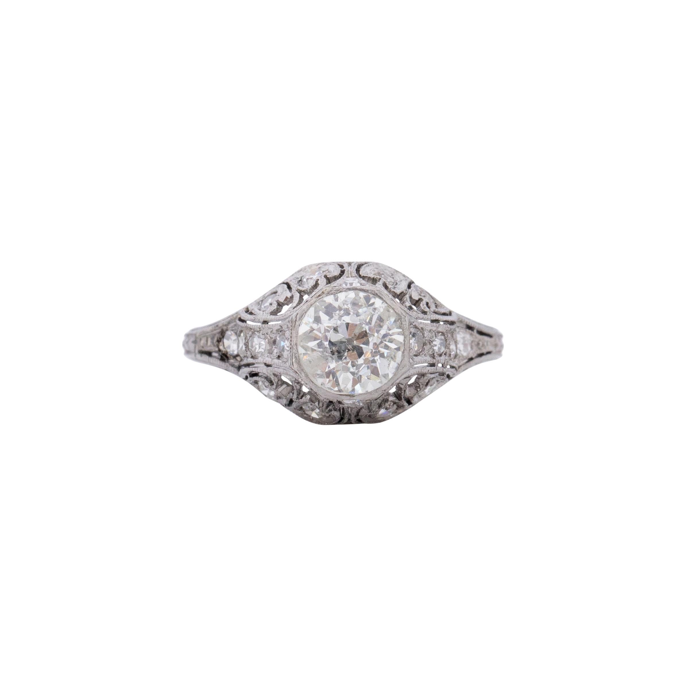 Edwardian Platinum .98ct Solitaire Diamond Antique Filigree Engagement Ring