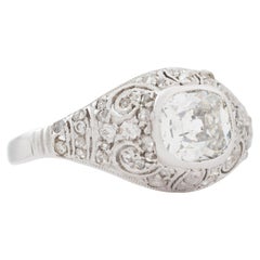 Anello edoardiano in platino e diamanti taglio cuscino da 1,0 carati